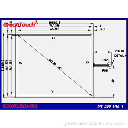 High Quality 19 inch (4:3) 4 Wire Resistive Touch Screen Panel with USB Controller Touch Monitor